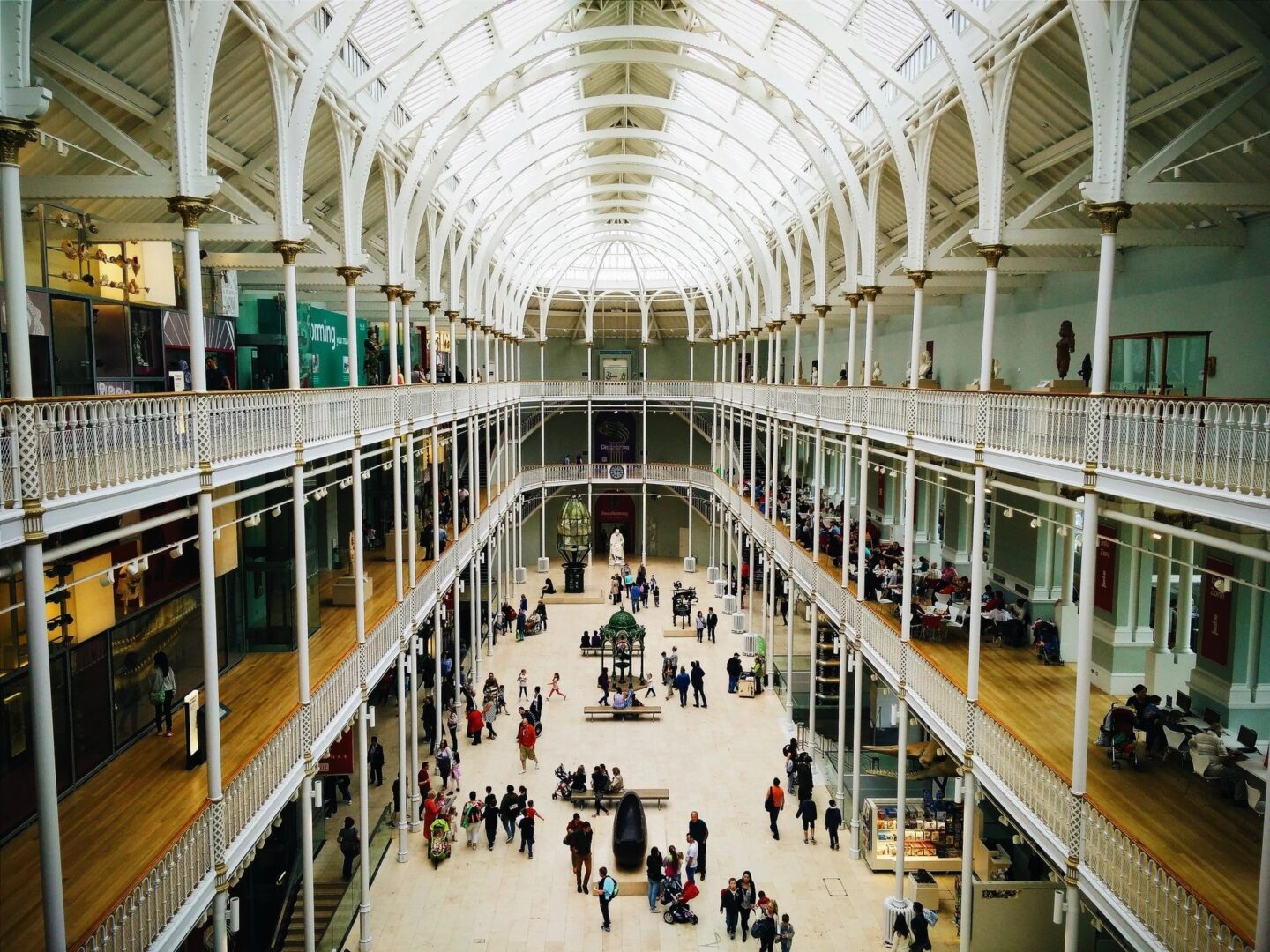 A large building with many people in it